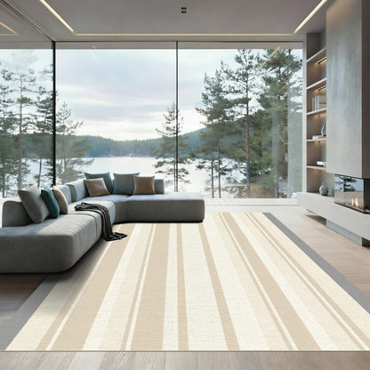 Neutral Cream Vertical Stripe Rug