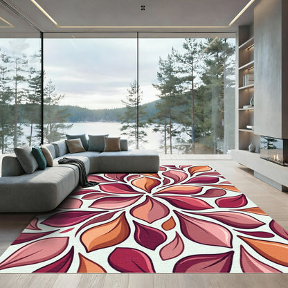 Crimson Orange Gradient Petal Mandala Rug
