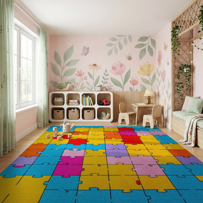 Colorful Jigsaw Puzzle Mosaic Rug