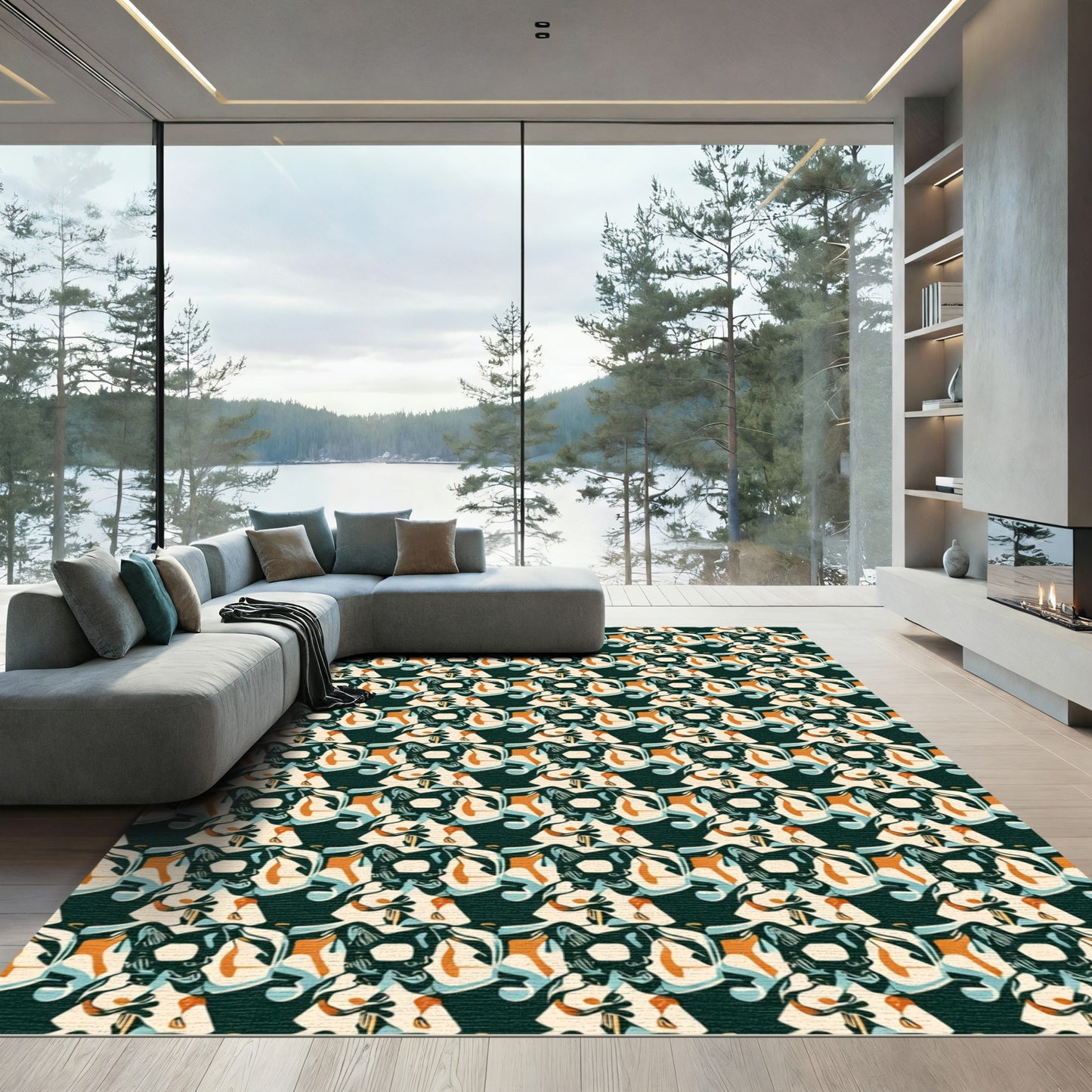 Abstract Orange Teal Ivory Harmony Rug