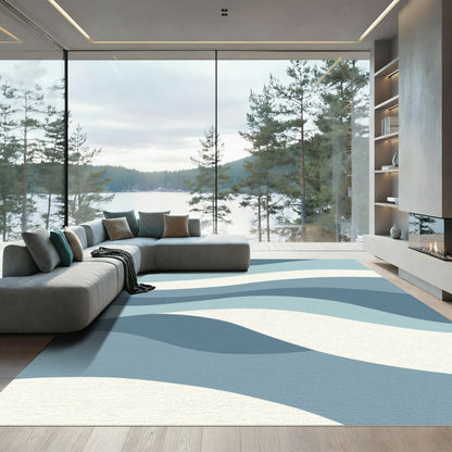 Ocean Blue Wavy Stripes Rug
