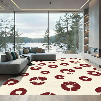 Crimson Rings Scattered Abstract Rug