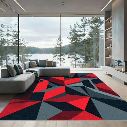 Bold Red and Charcoal Geometric Abstract Rug