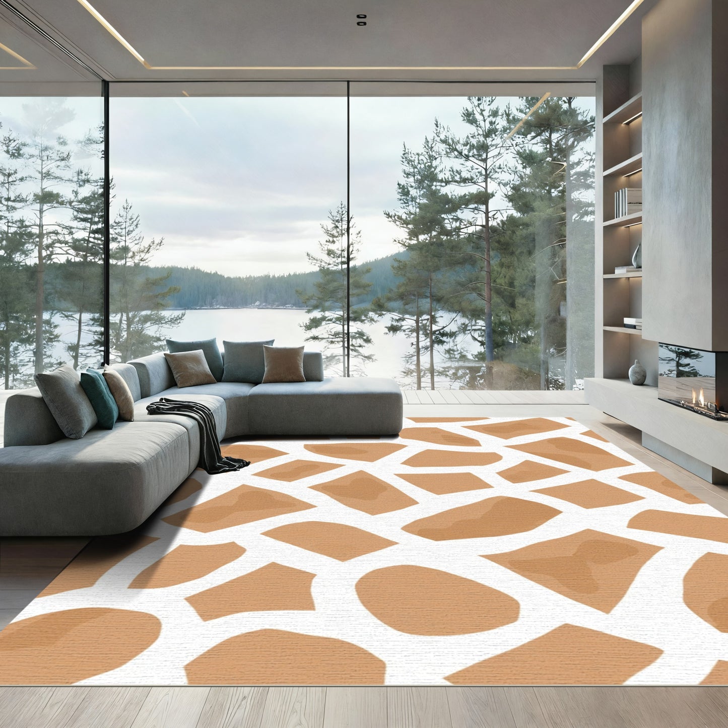 Camel Brown Abstract Giraffe Spots Rug
