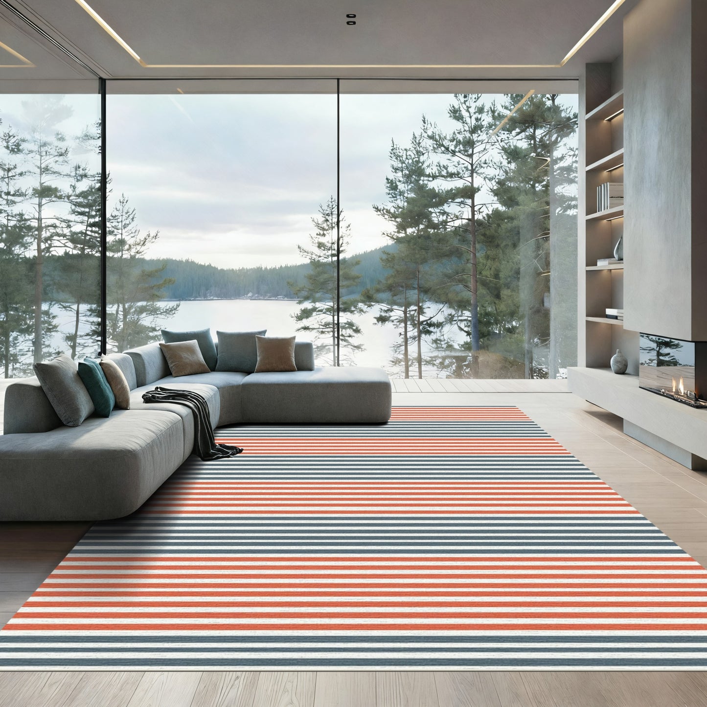 Classic Red White Blue Striped Rug
