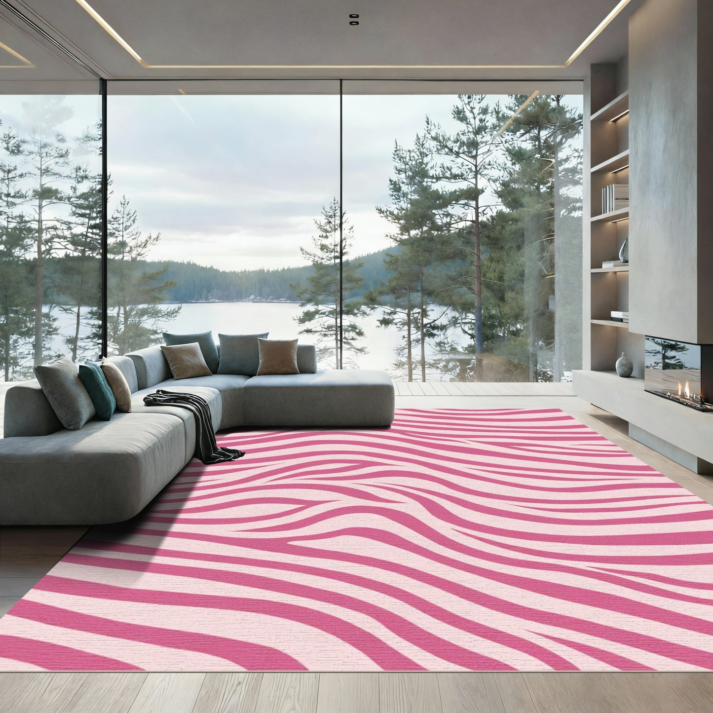 Pink Zebra Print Waves Rug