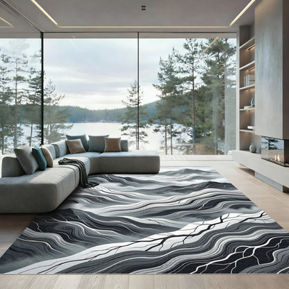 Minimalist Monochrome Mountain Valley Landscape Rug