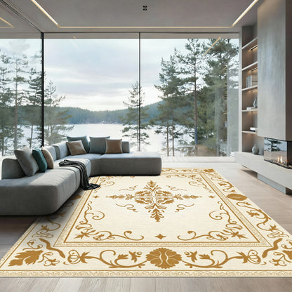 Gold Antique Floral Scroll Frame Rug