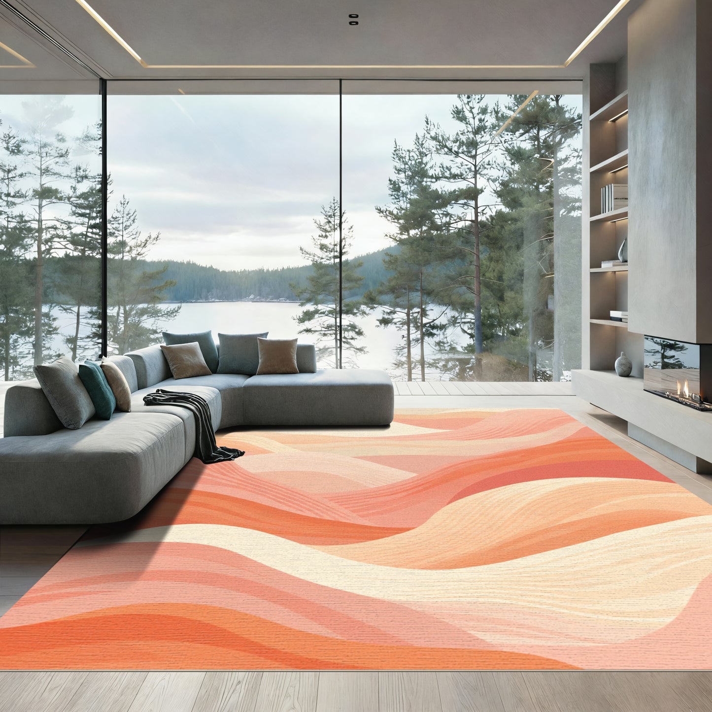 Abstract Warm Terracotta Landscape Waves Rug