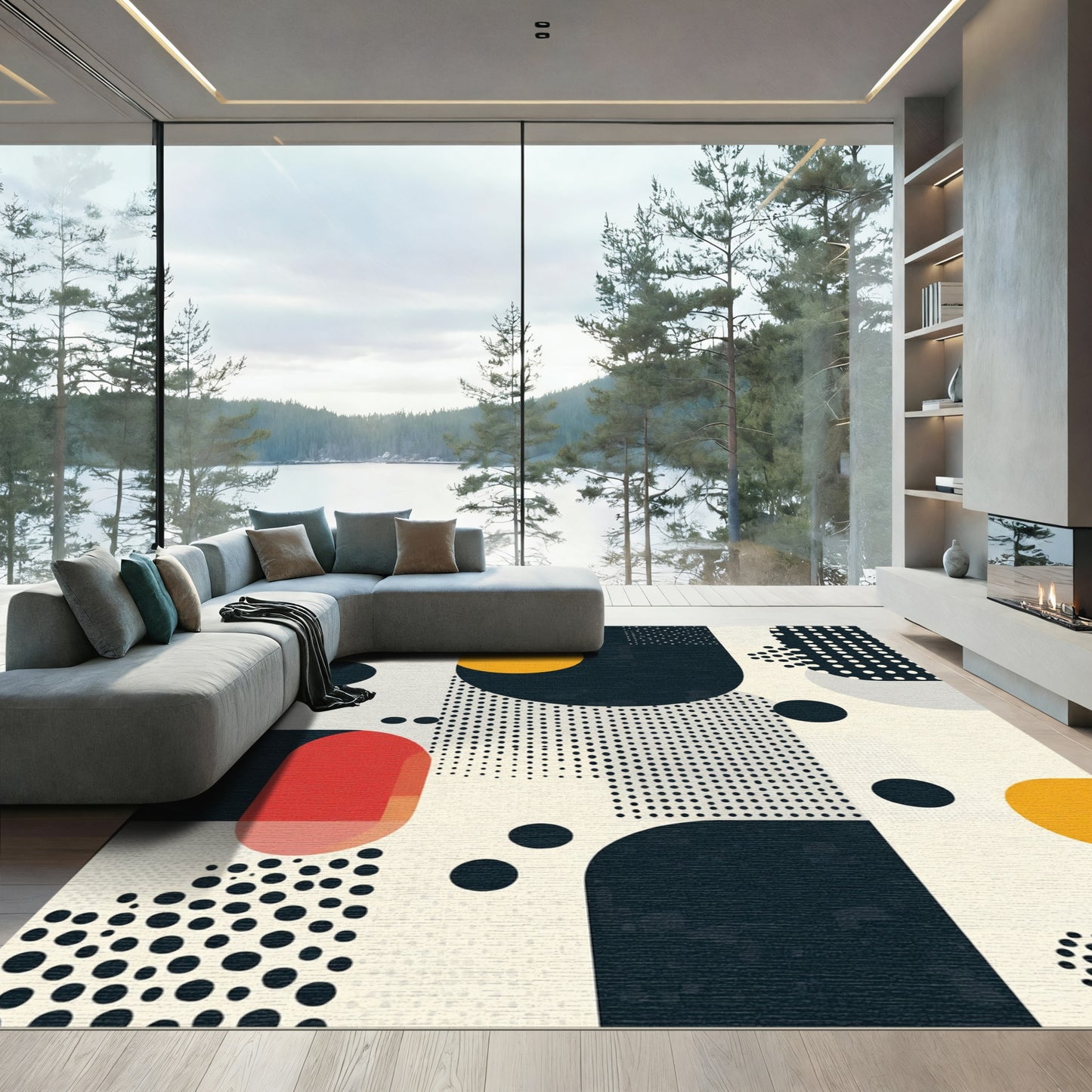 Abstract Circles Yellow Red Geometric Rug