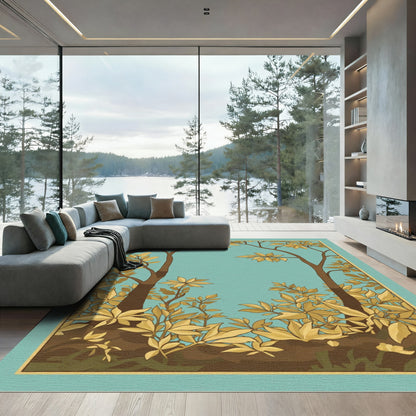 Golden Autumn Trees Floral Border Rug