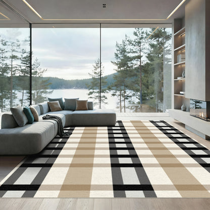 Neutral Plaid Checkered Grid Rug