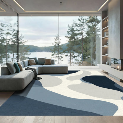 Abstract Blue Hues Organic Waves Rug