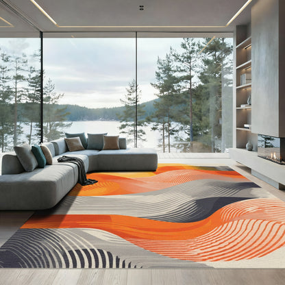 Vibrant Orange Wavy Ripples Rug