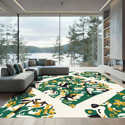 Emerald Jade White Abstract Animals Rug