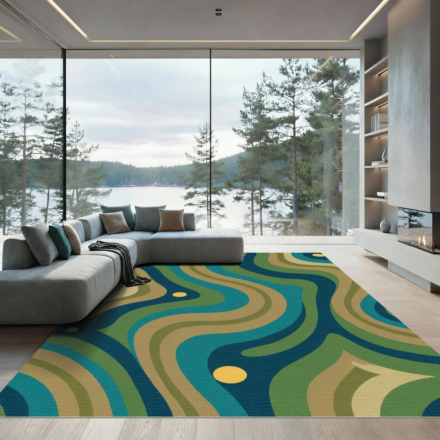 Retro Wavy Organic Swirl Rug