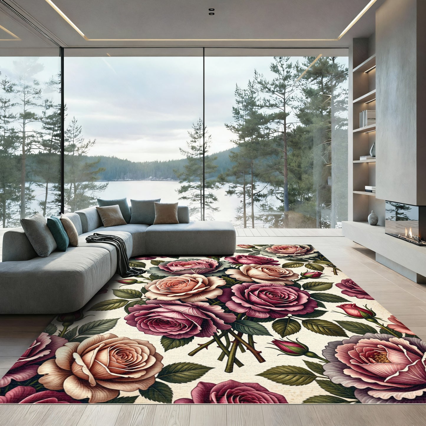 Elegant Romantic Rose Bouquet Arrangement Rug