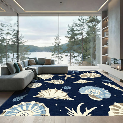Navy Blue Seashell Starfish Collection Rug