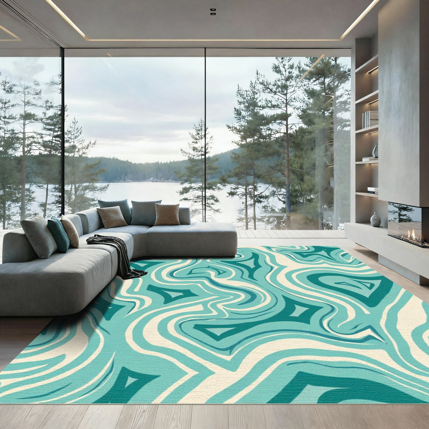 Aqua Teal Swirl Abstract Harmony Rug