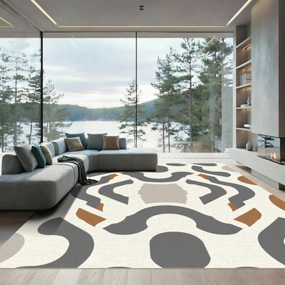 Modern Cream Gray Brown Abstract Overlay Rug