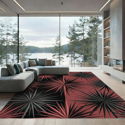 Modern Black and Red Starburst Rug