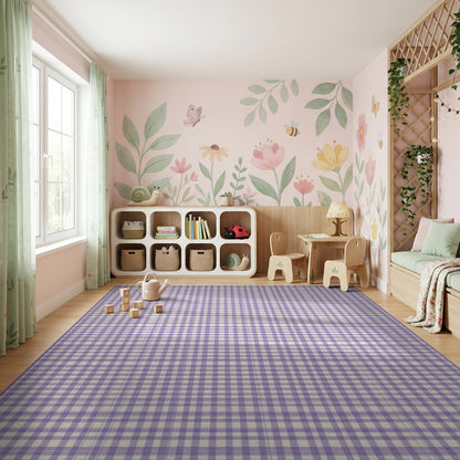 Purple White Gingham Check Rug