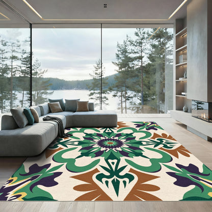 Rich Green Purple Floral Medallion Rug