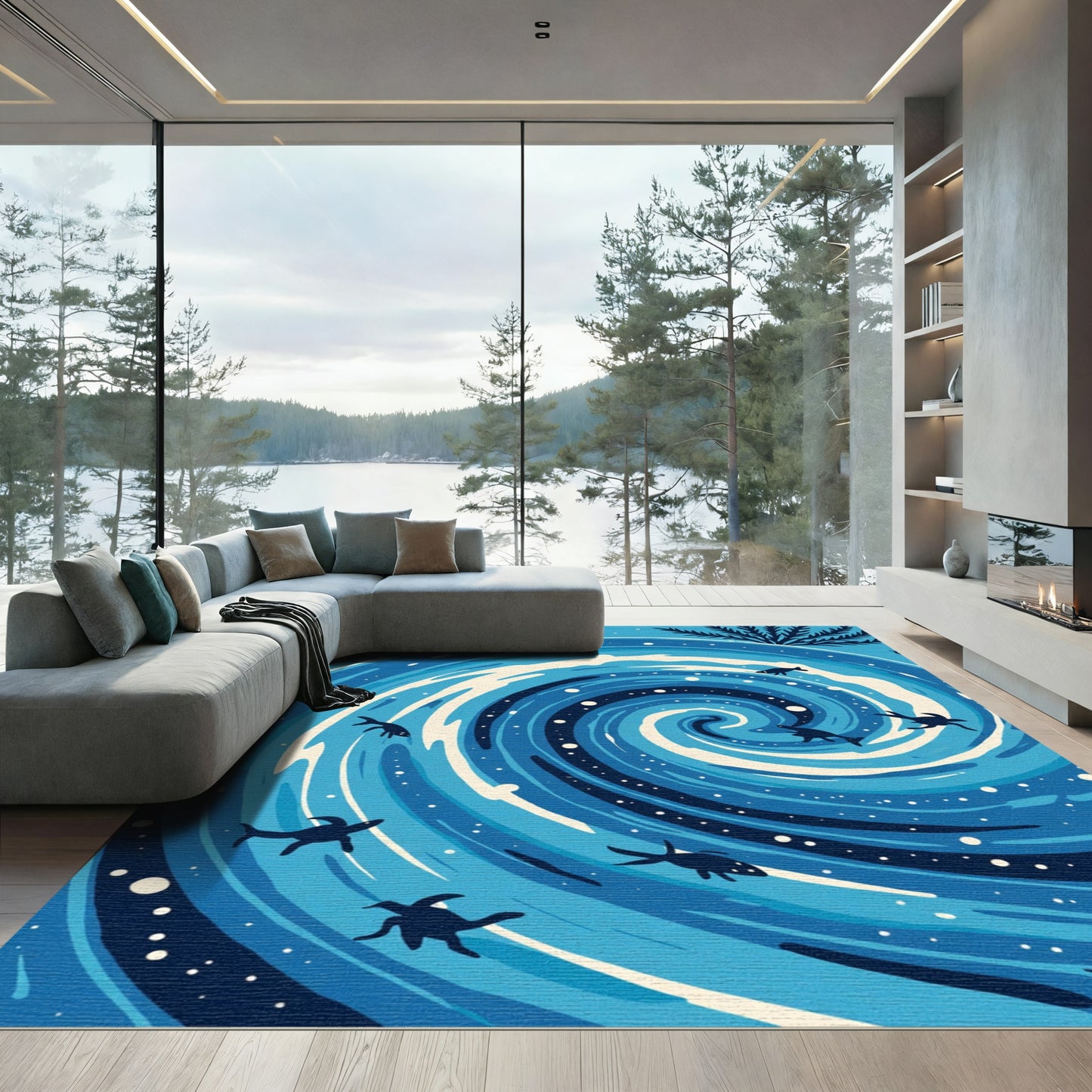 Blue Swirl Marine Life Rug