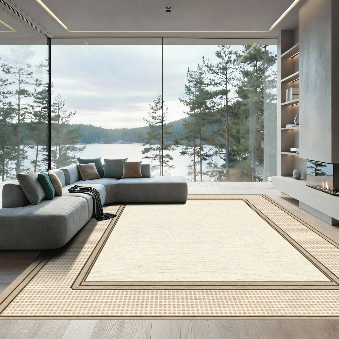 Tonal Squares Bordered Field Rug