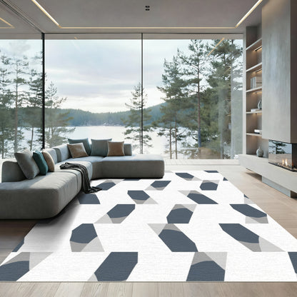 Navy Gray Geometric Abstract Shapes Rug