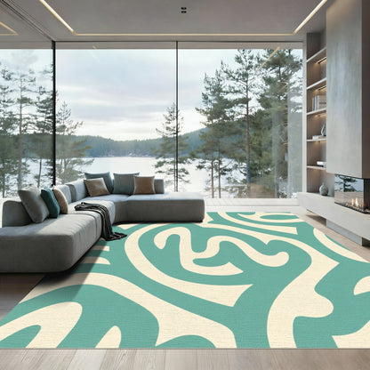 Teal Cream Abstract Swirl Abstraction Rug