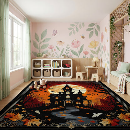 Gothic Haunted Castle Ghosts Bats Rug