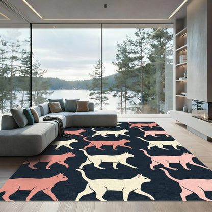 Minimalist Cream and Peach Cat Silhouette Rug