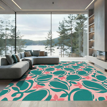 Pink Teal Floral Swirl Rug