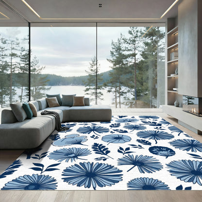 Indigo Blue Floral Botanical Collage Rug