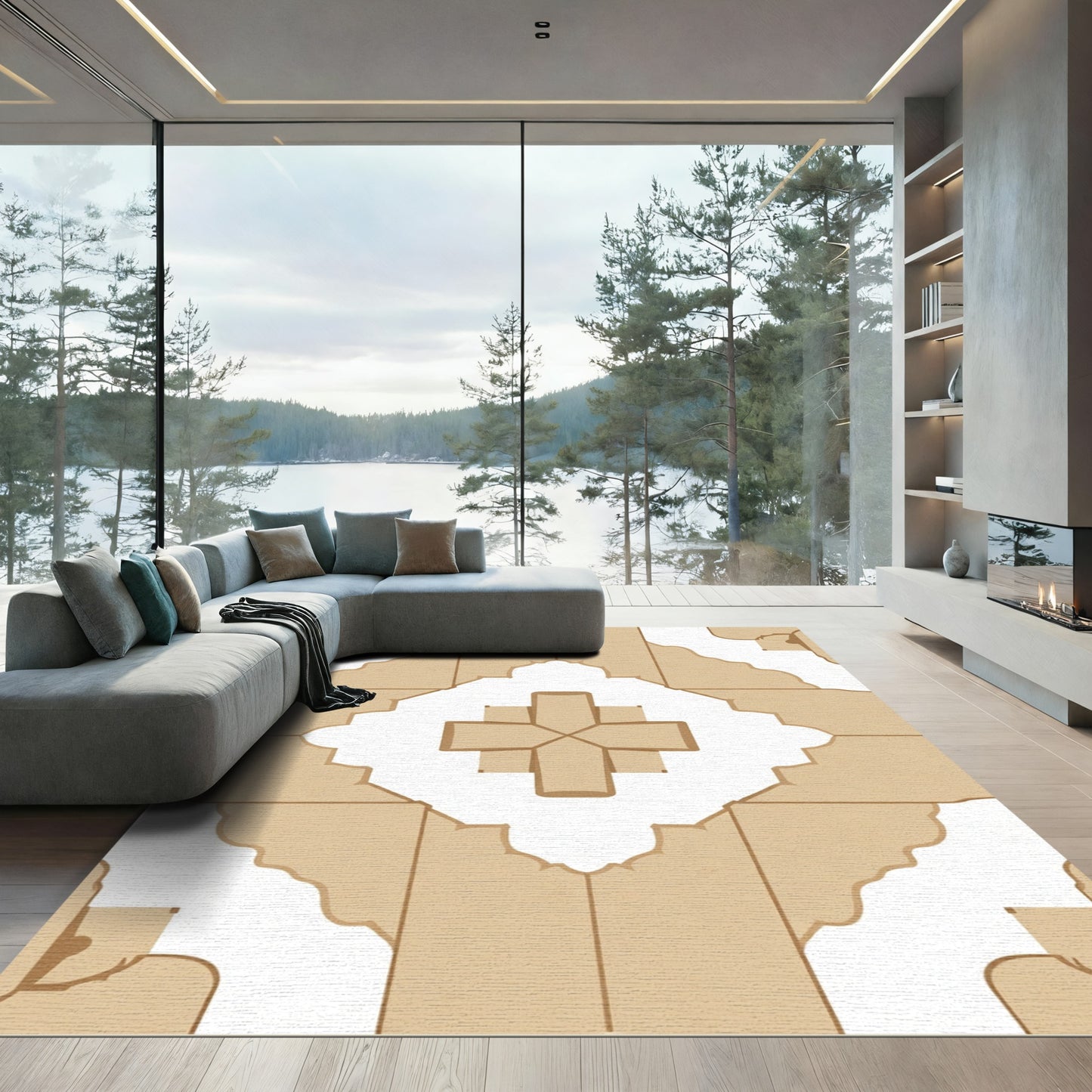 Neutral Earth Tone Arch Medallion Rug
