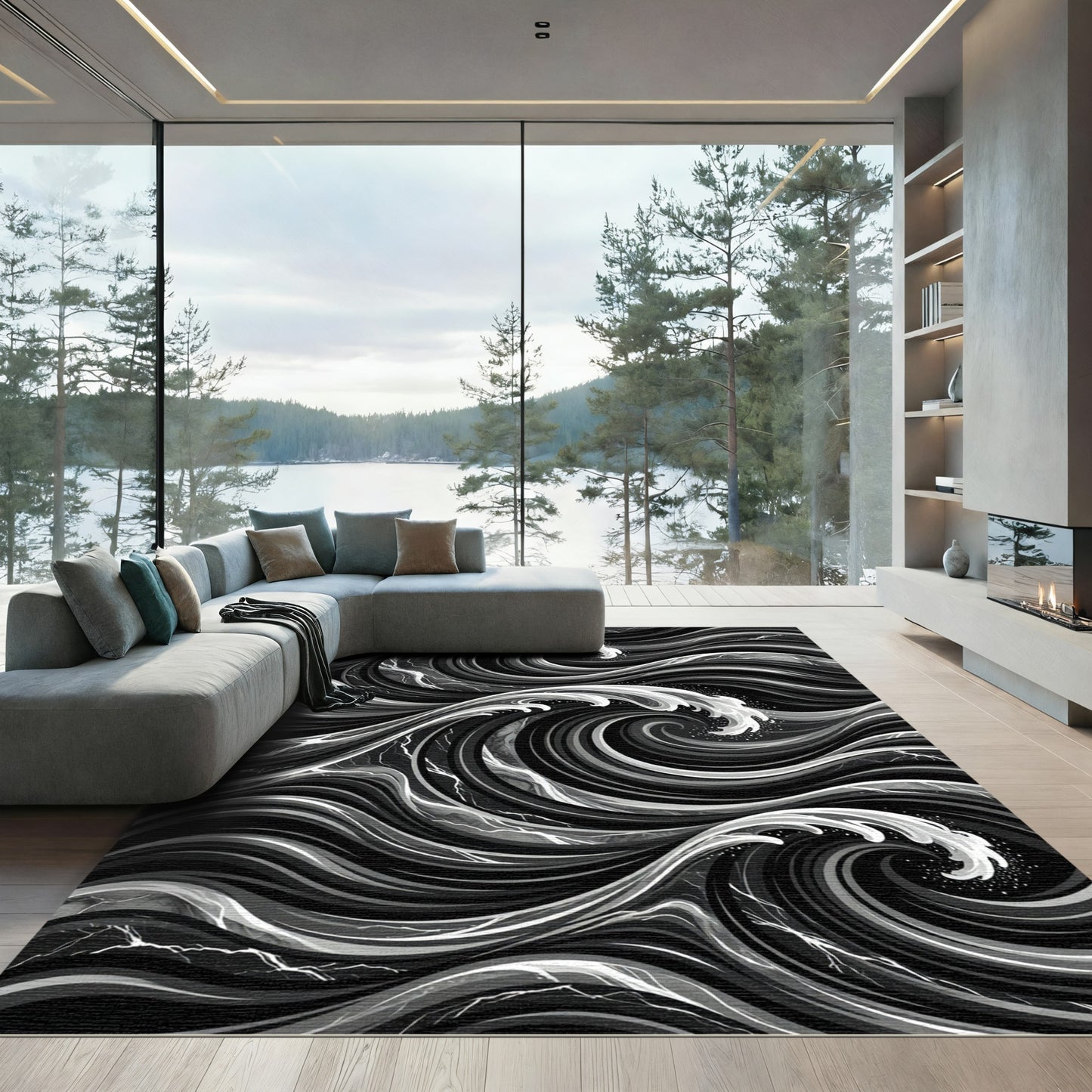Monochromatic Deep Wave Swirl Rug
