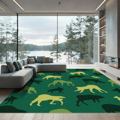 Earthy Green Woodland Animal Silhouettes Rug