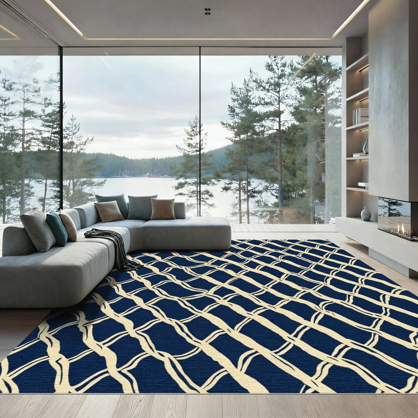 Navy Cream Interlocking Woven Rug