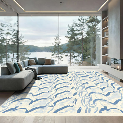 Indigo Swirl Abstract Organic Forms Rug