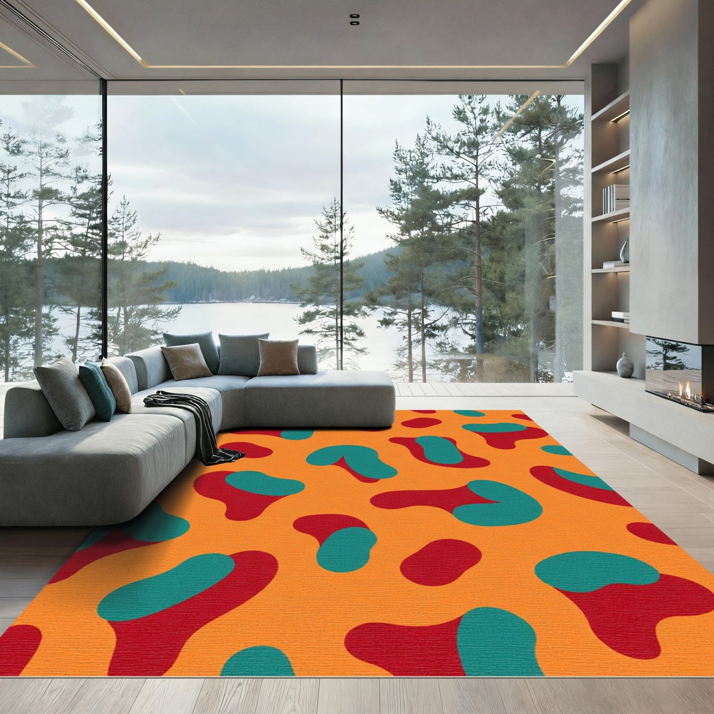 Orange Teal Red Blob Composition Rug