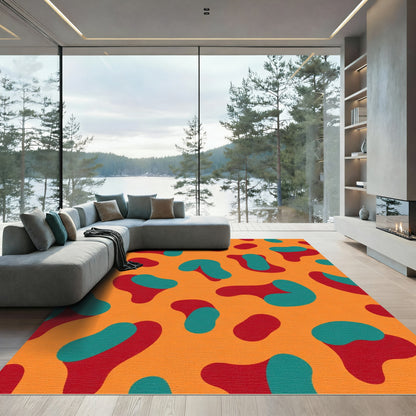 Orange Teal Red Blob Composition Rug