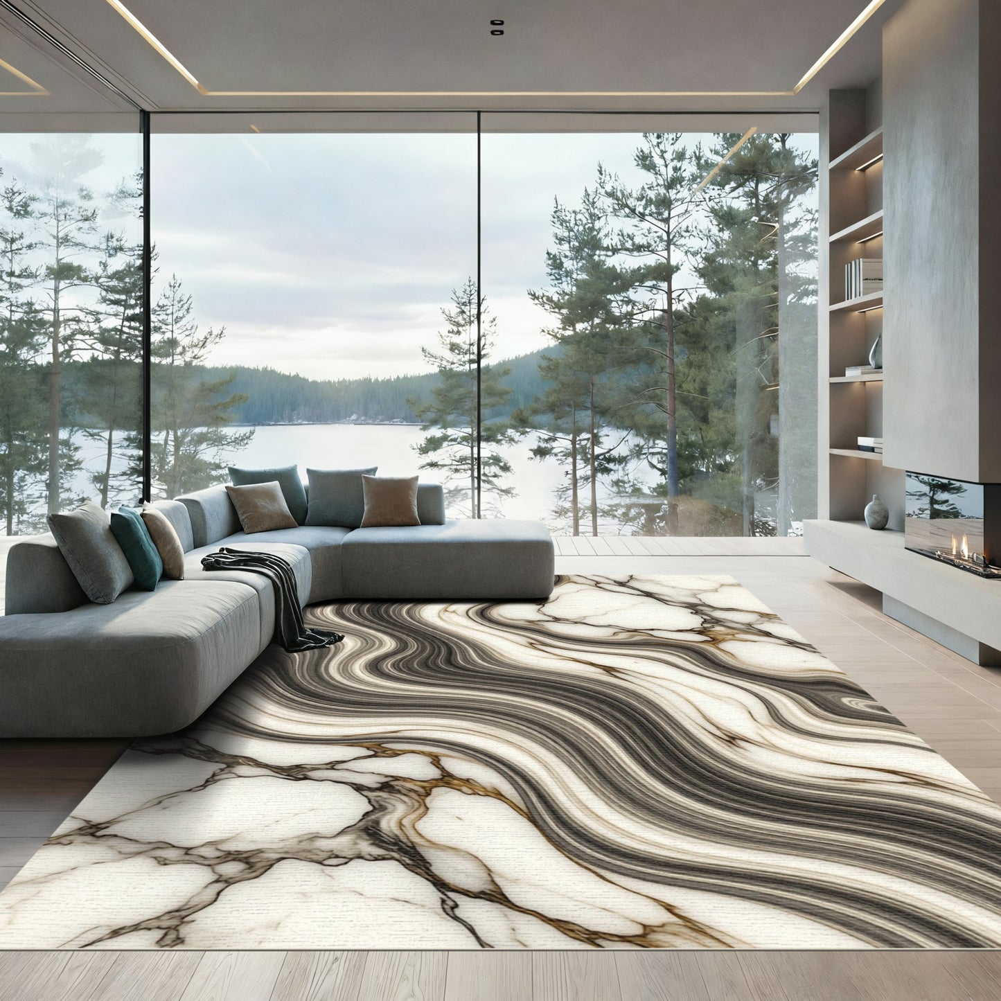 Elegant Liquid Marble Flow Swirls Rug