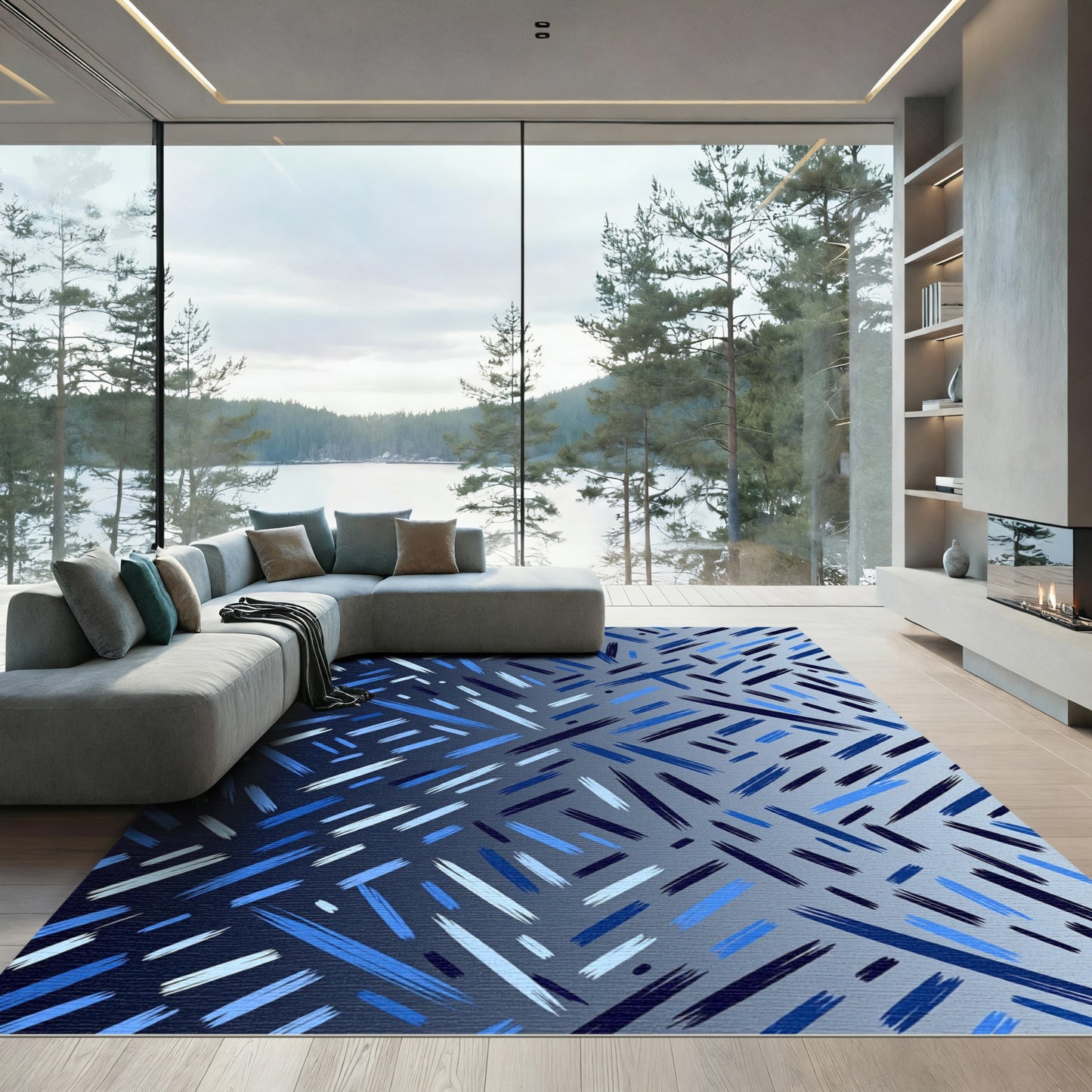 Abstract Blue Stroke Scatter Rug