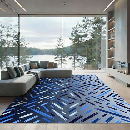 Abstract Blue Stroke Scatter Rug