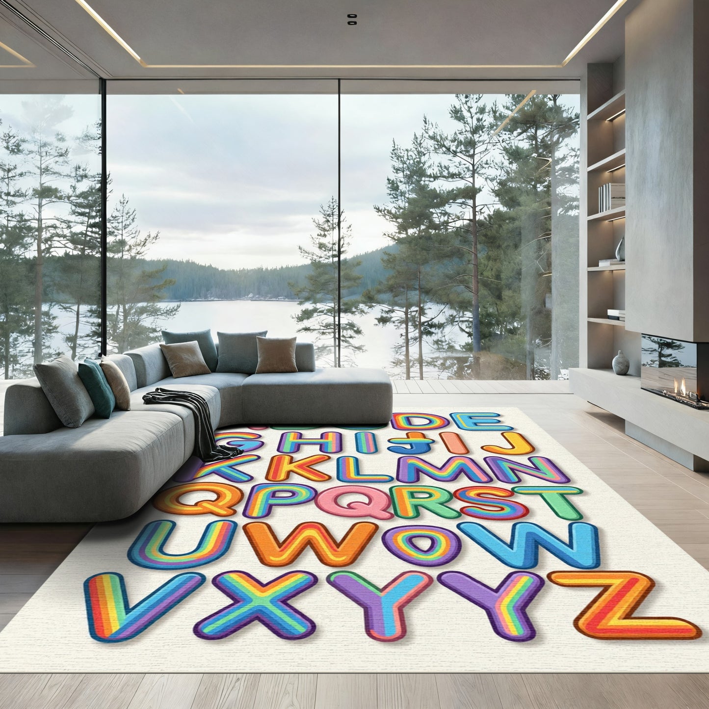 Colorful Rainbow Alphabet Letter Wall Art Rug