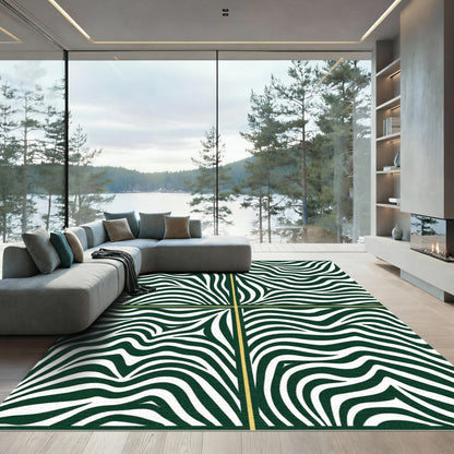 Emerald White Wavy Banded Squares Rug