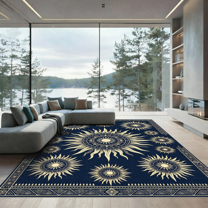 Celestial Golden Sun Navy Art Rug