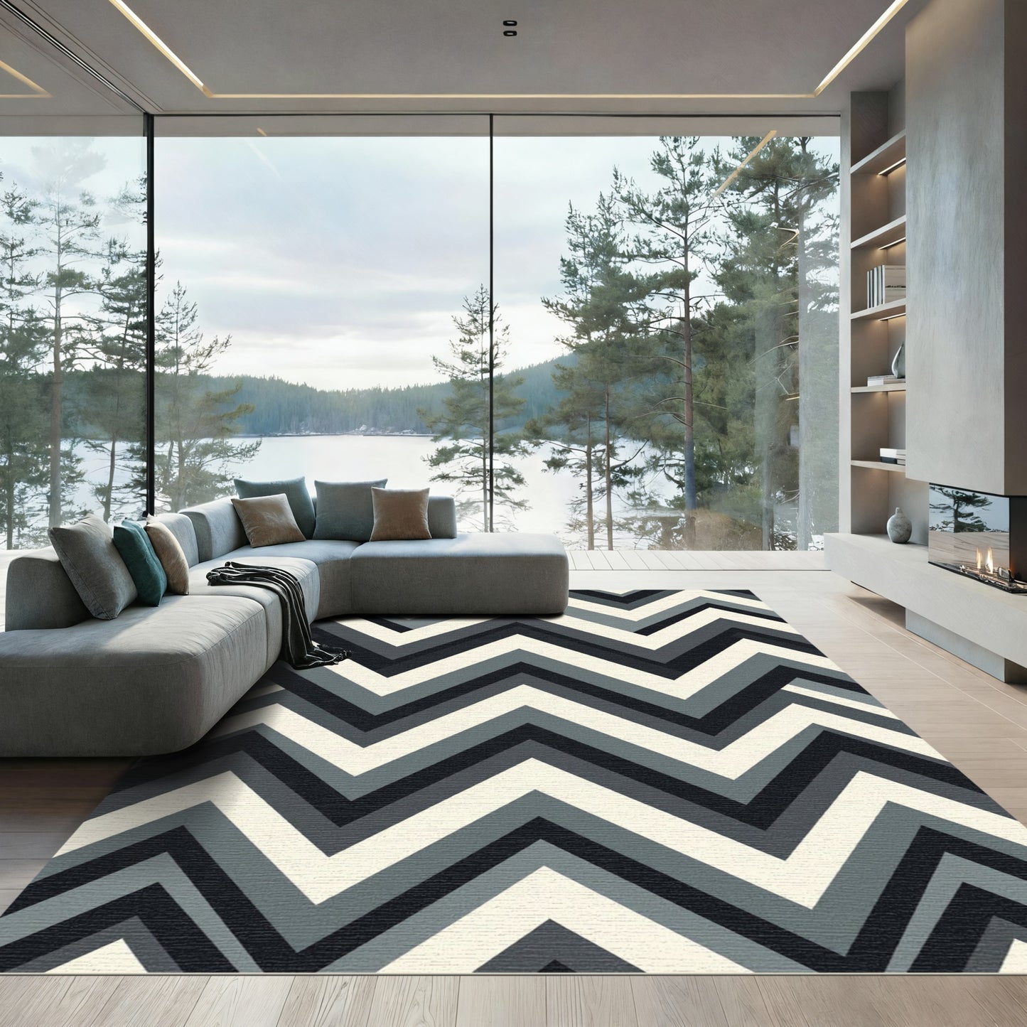 Monochrome Chevron Abstract Zigzag Rug