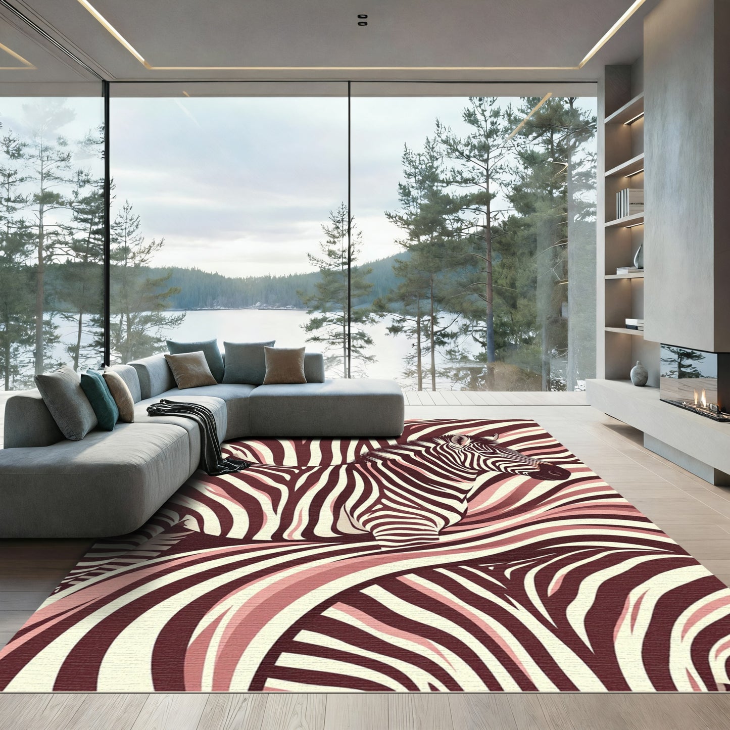 Crimson Zebra Stripe Abstract Rug